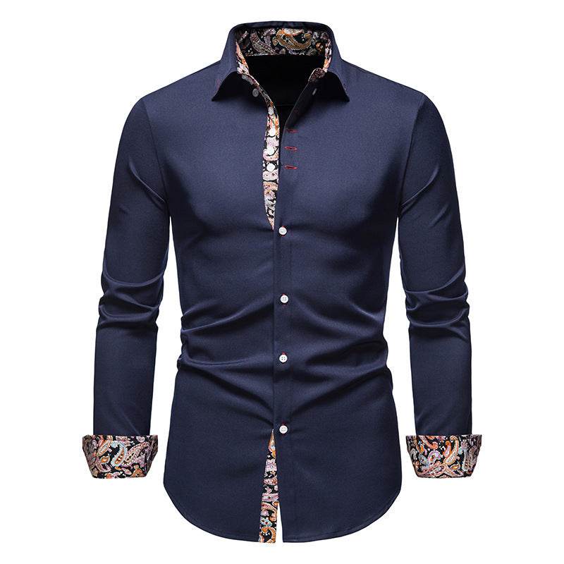 Men's Long-sleeved Shirt Lapel Slim-fit Assorted Colors Navy Blue