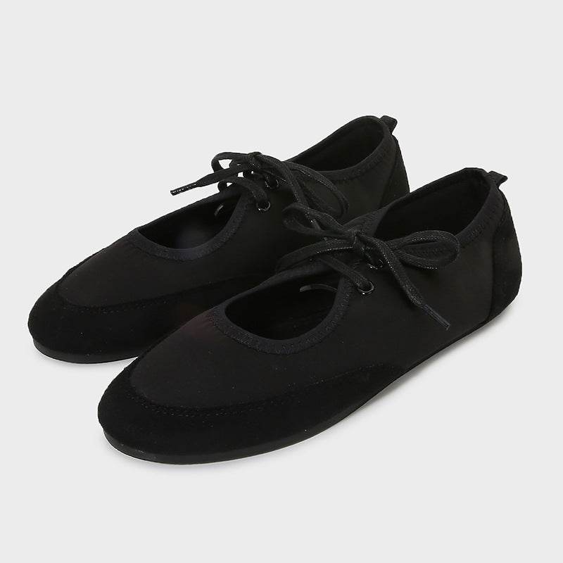Satin Fashion Low-cut Ballet Flats Lace Up Black
