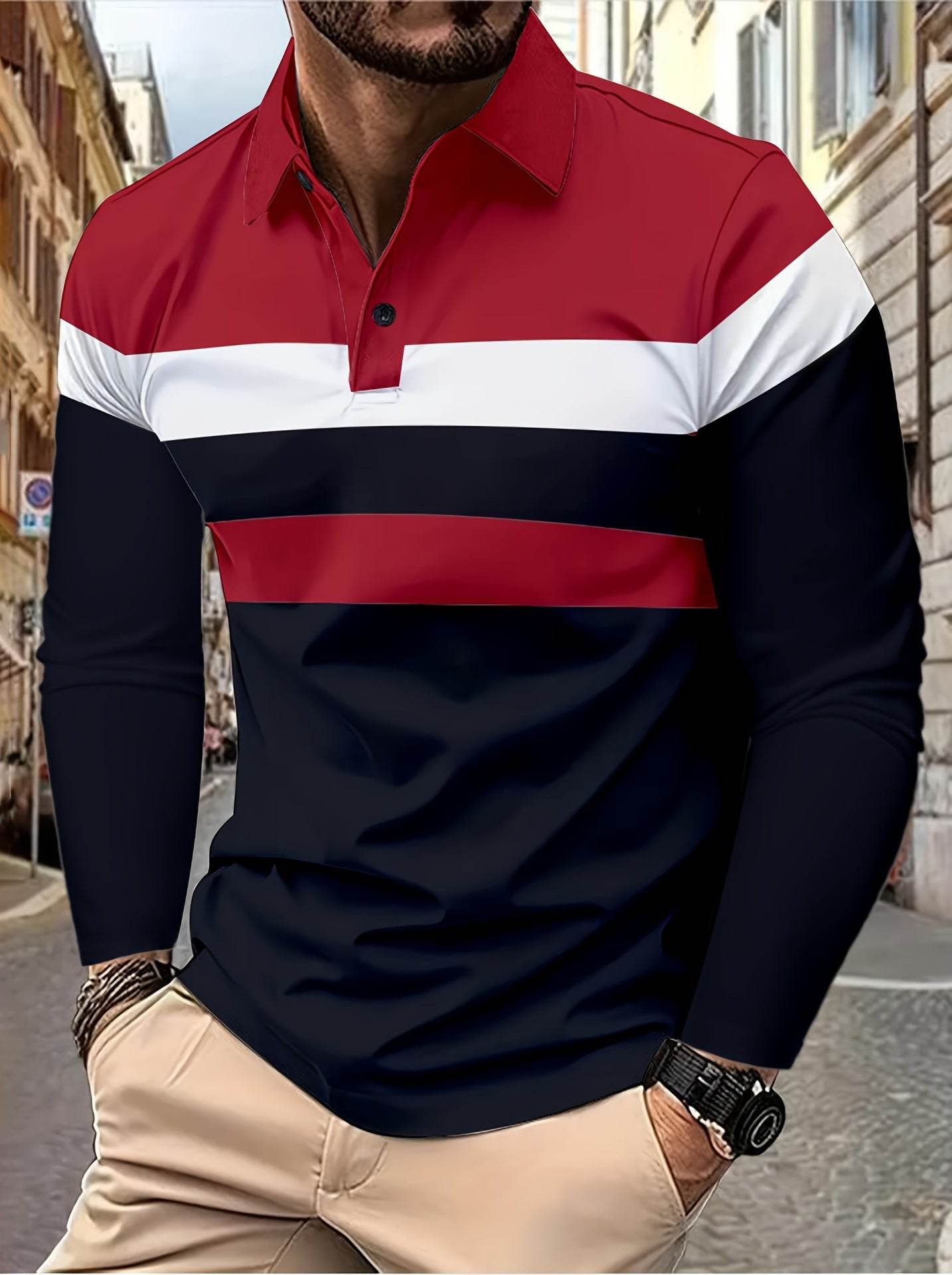 Men's Button Casual Slim Lapel 3D Printed Long Sleeve PLS789