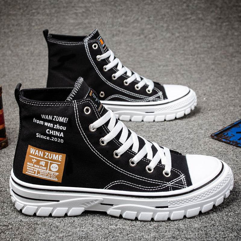Men's High-top Canvas Shoes Trendy Black