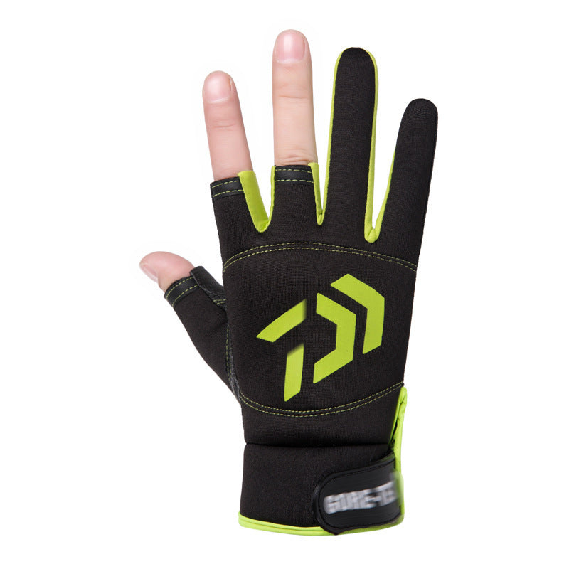 Outdoor Fishing Gloves Windproof Waterproof Fingerless Gloves Three Finger Fluorescent Green
