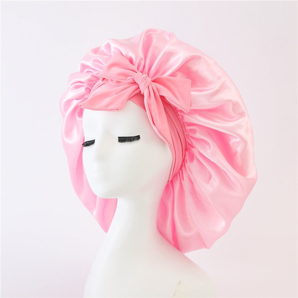 New Silk Bonnet For Sleeping Women Satin Bonnet Hair Bonnet Night Sleep Cap Scarf Wrap For Curly Hair With Tie Band For Curly Hair Pink