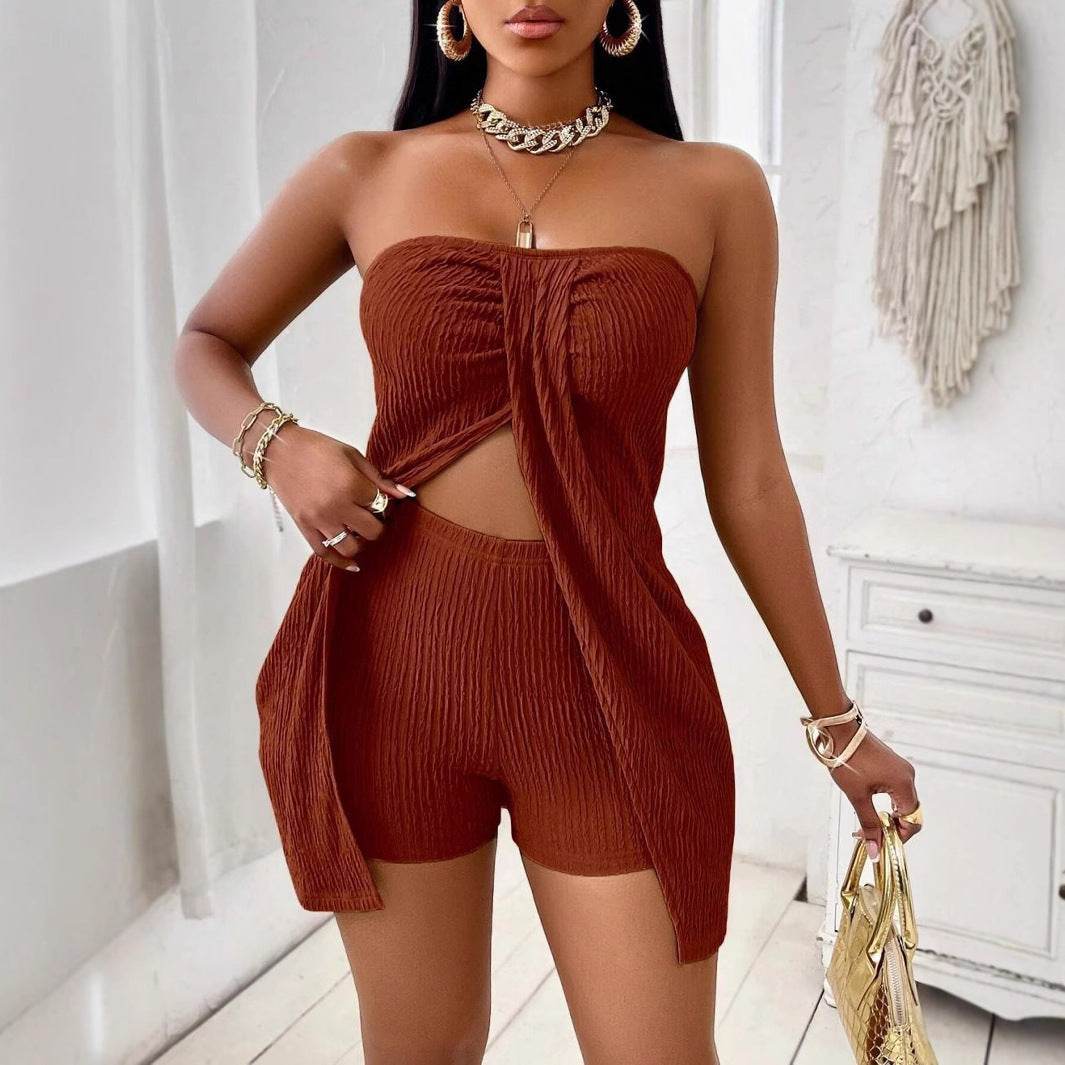 Women's Strapless Bandeau Top Shorts Suit