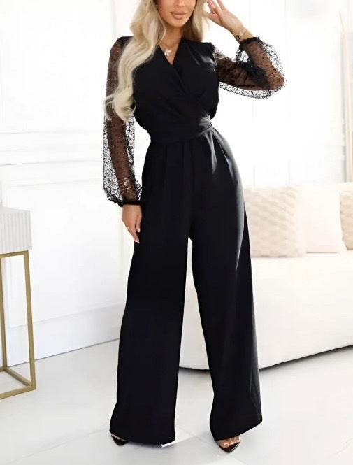 Sequined Top Wide Leg Pants Casual Suit Women Black