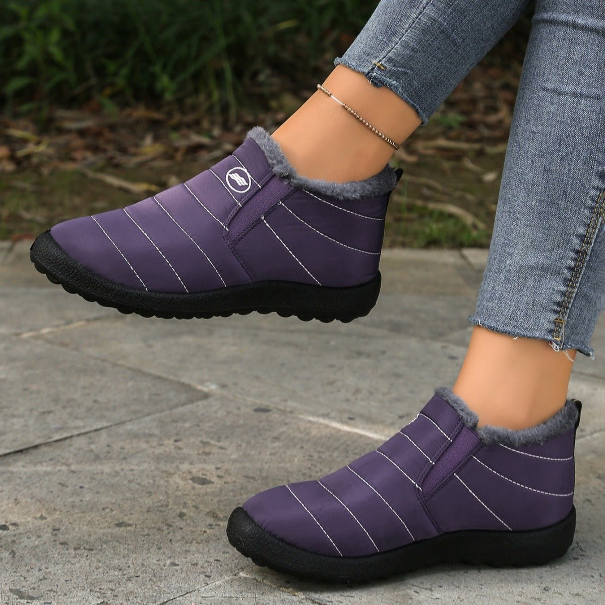 Plus Size Cotton Boots Fleece Lined Padded Warm Keeping Casual Shoes ST888 Purple