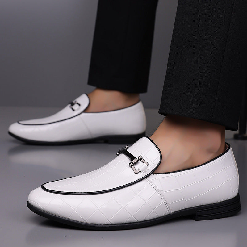 Men's Plaid Light Luxury Plus Size Rubber Sole Lightweight Leather Shoes White