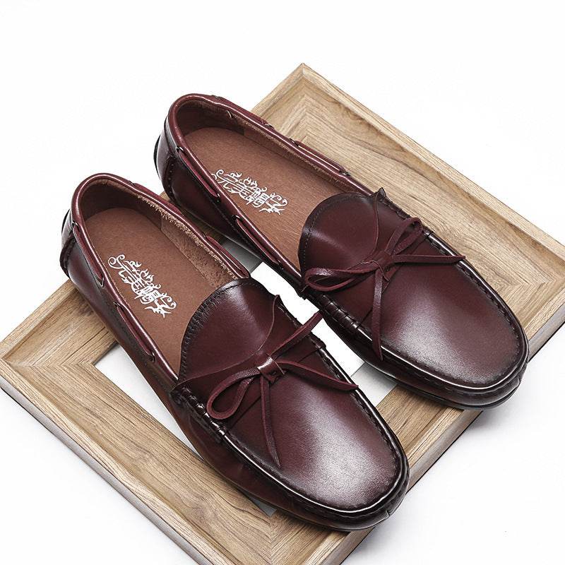 Men's Korean Style Trend Casual Leather Shoes Wine Red