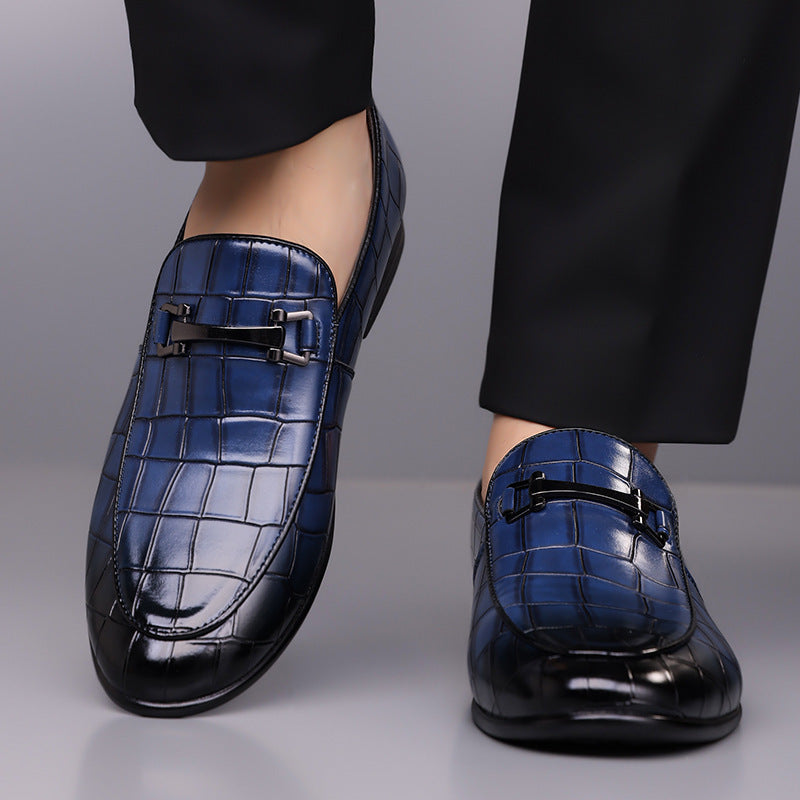 Men's Plaid Light Luxury Plus Size Rubber Sole Lightweight Leather Shoes Blue
