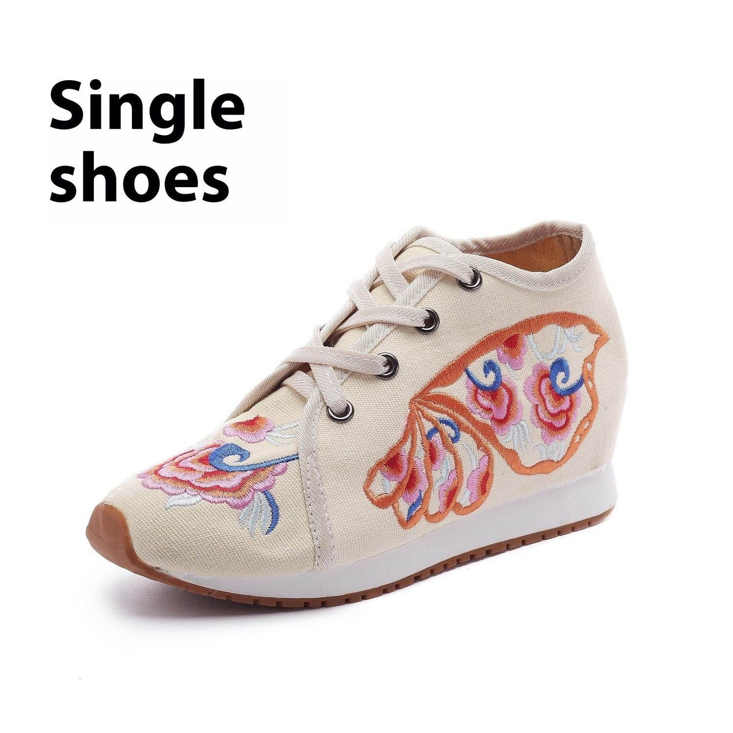 Travel Canvas Embroidered Sneaker Casual Fashion Cloth Shoes Ladies Butterfly Wings Beige