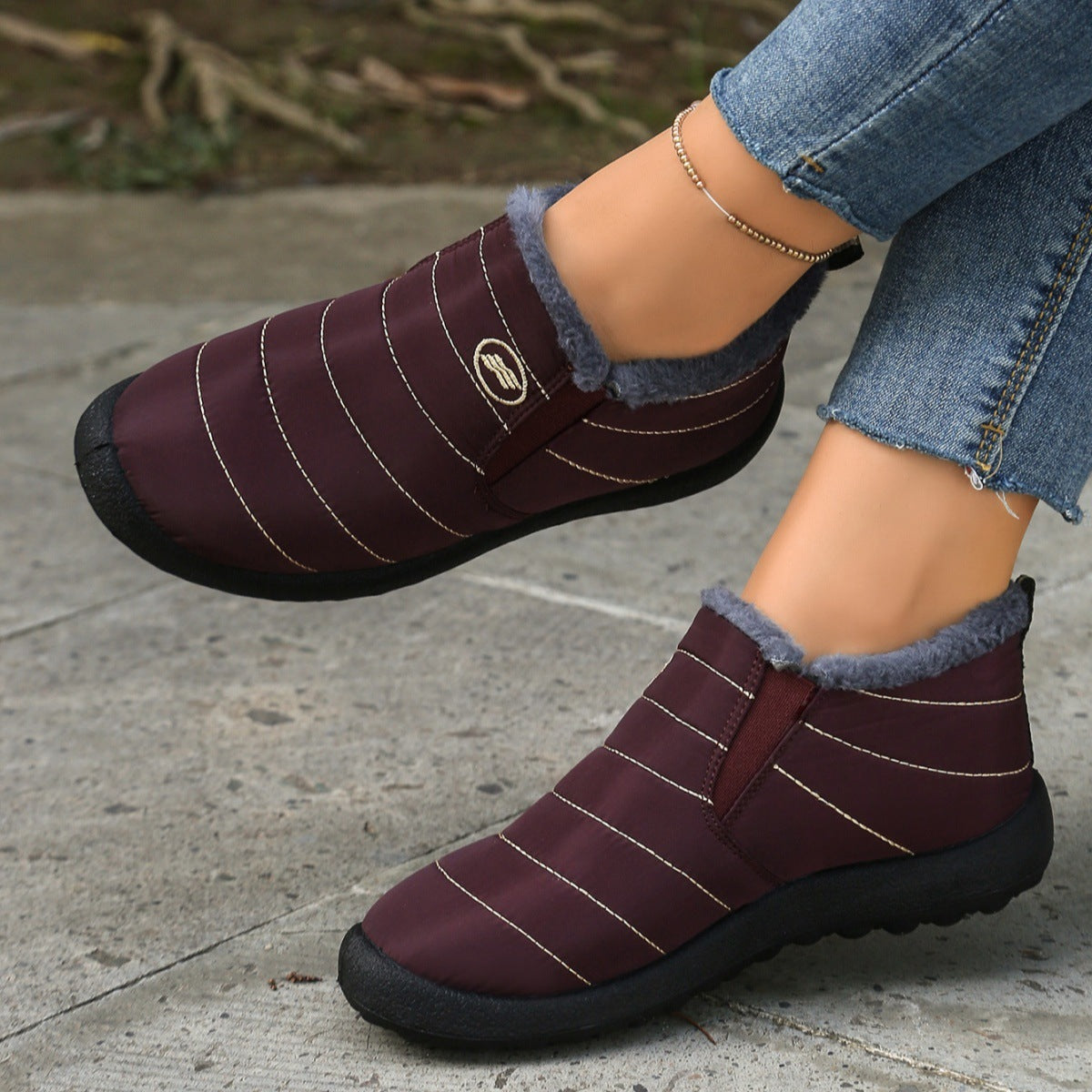 Plus Size Cotton Boots Fleece Lined Padded Warm Keeping Casual Shoes ST888 Dark Red