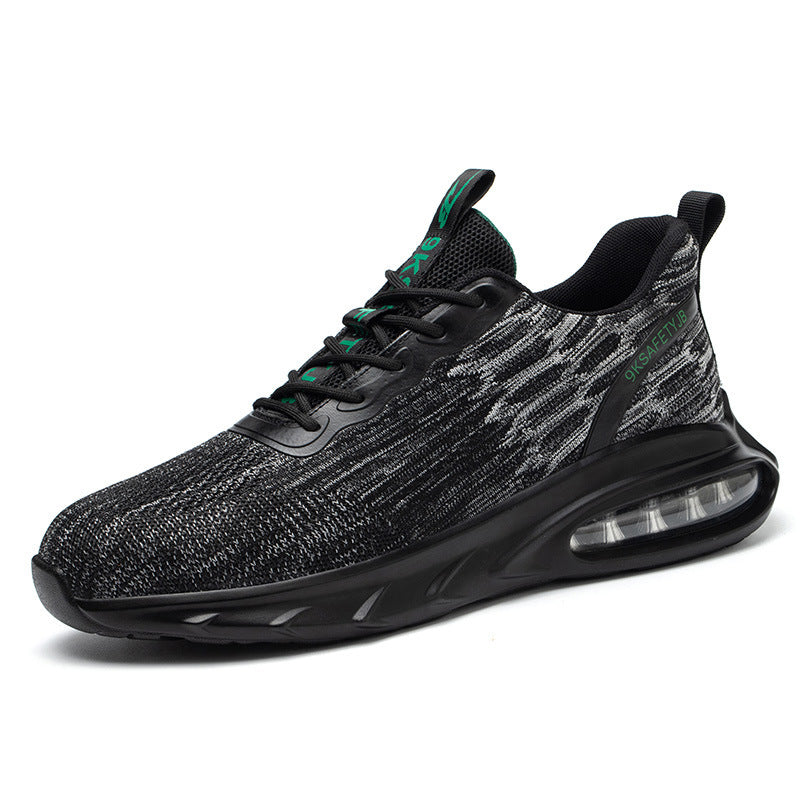 Flying Woven Upper Sweat-wicking And Non Stuffy Foot Safety Shoes Black grey