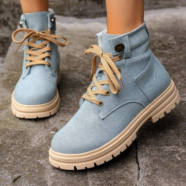 Plus Size Platform Martin Boots Female Lace Up Casual Ankle Boots
