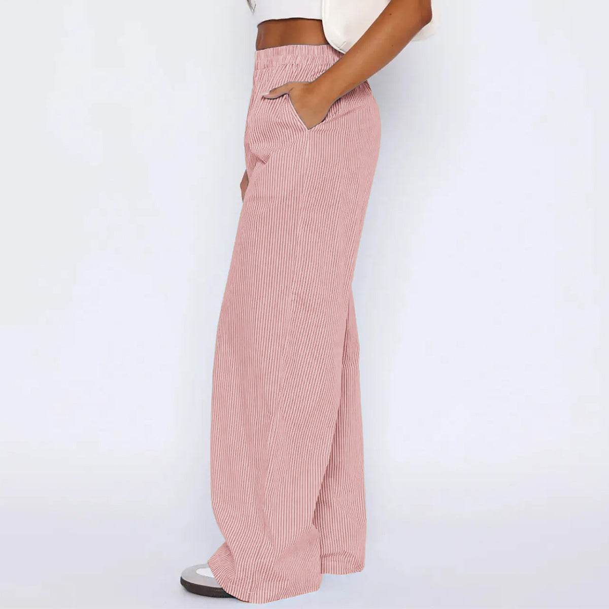 Striped Trousers With Pockets Ins Fashion Casual Wide Leg Straight Pants For Women Clothing Red