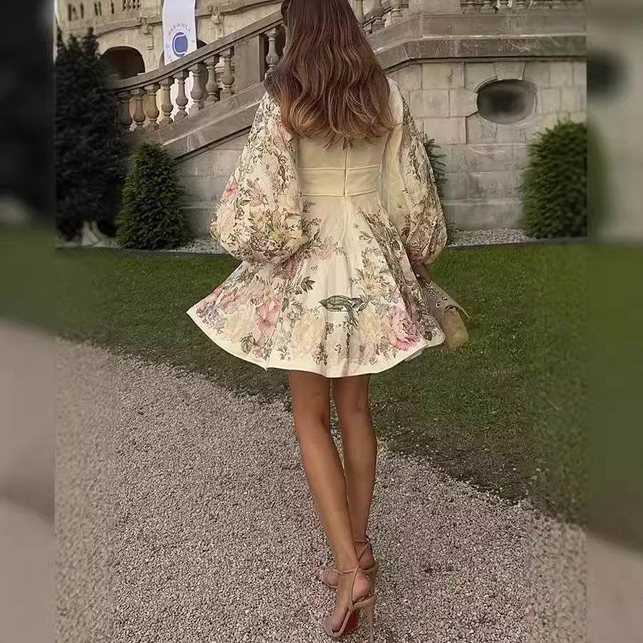 Printing Stylish Lace-up Dress