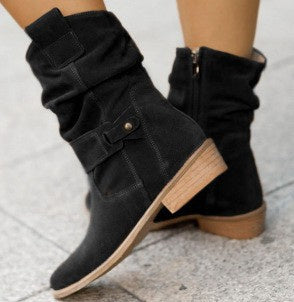 Large Size Short Boots European And American Style Round Toe Metal Black Apricot