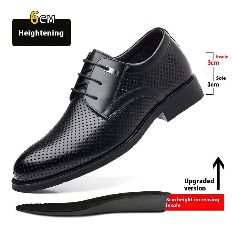 Men's Height Increasing Insole Formal Business Hollow Leather Shoes Black Height Increasing Hollow