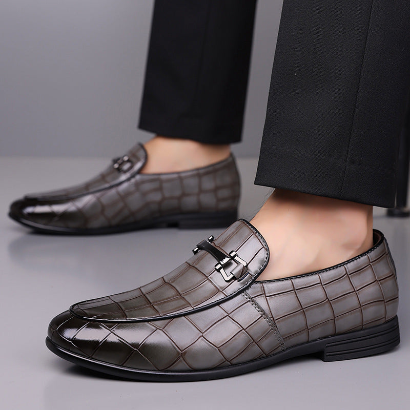 Men's Plaid Light Luxury Plus Size Rubber Sole Lightweight Leather Shoes Gray