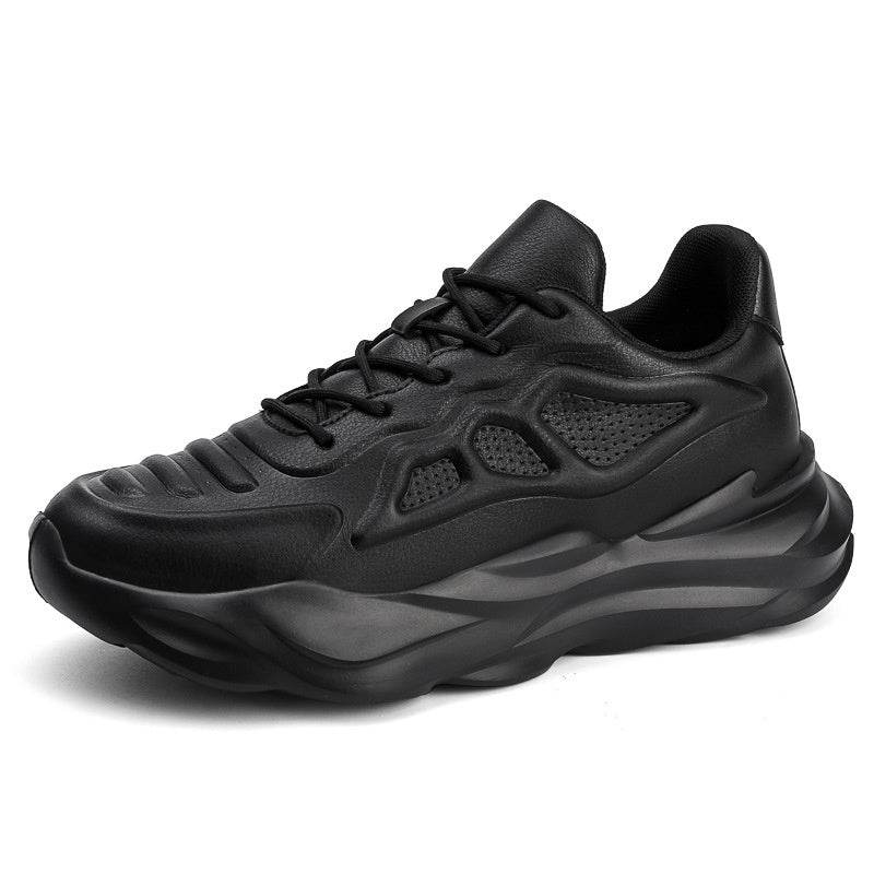 Summer New Invisible Height-increasing Shoes Men's 8CM Breathable Clunky Sneakers Black Flat Style