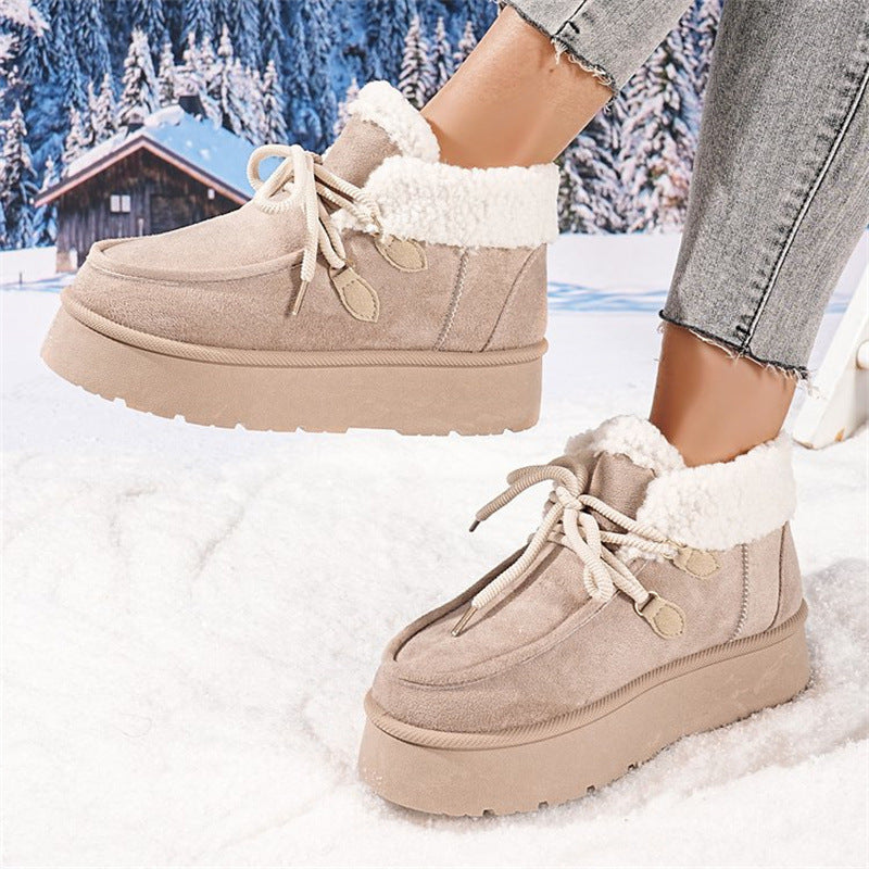 Thick Bottom Fleece-lined Snow Boots Women's Fur Integrated Casual Cotton-padded Shoes