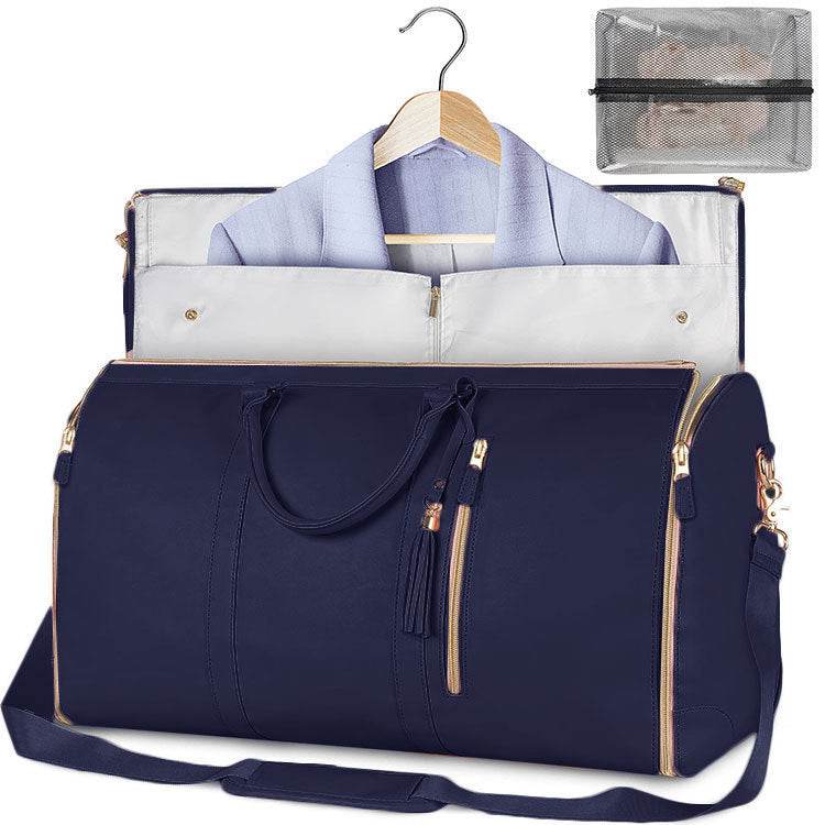 Large Capacity Travel Duffle Bag Women's Handbag Folding Suit Bag Waterproof Clothes Totes Blue