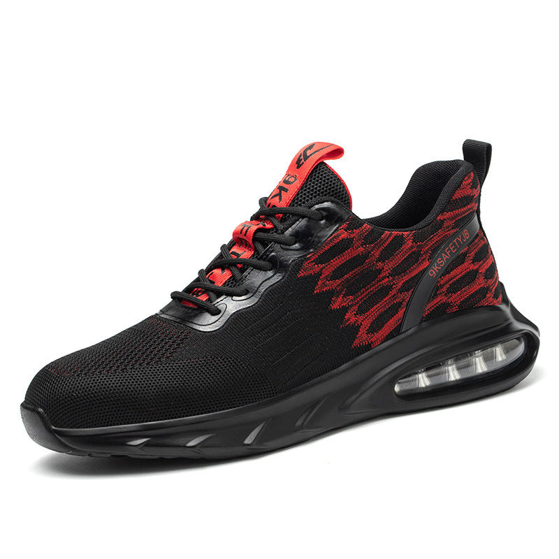 Flying Woven Upper Sweat-wicking And Non Stuffy Foot Safety Shoes Black red