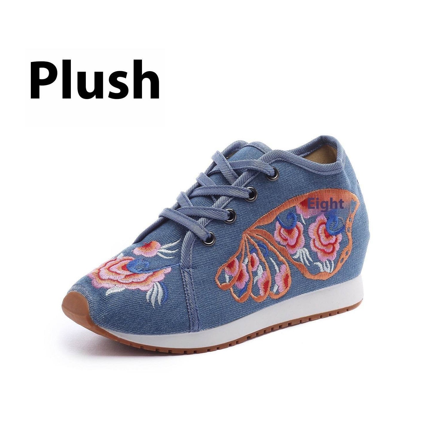 Travel Canvas Embroidered Sneaker Casual Fashion Cloth Shoes Ladies Denim Blue Velvet
