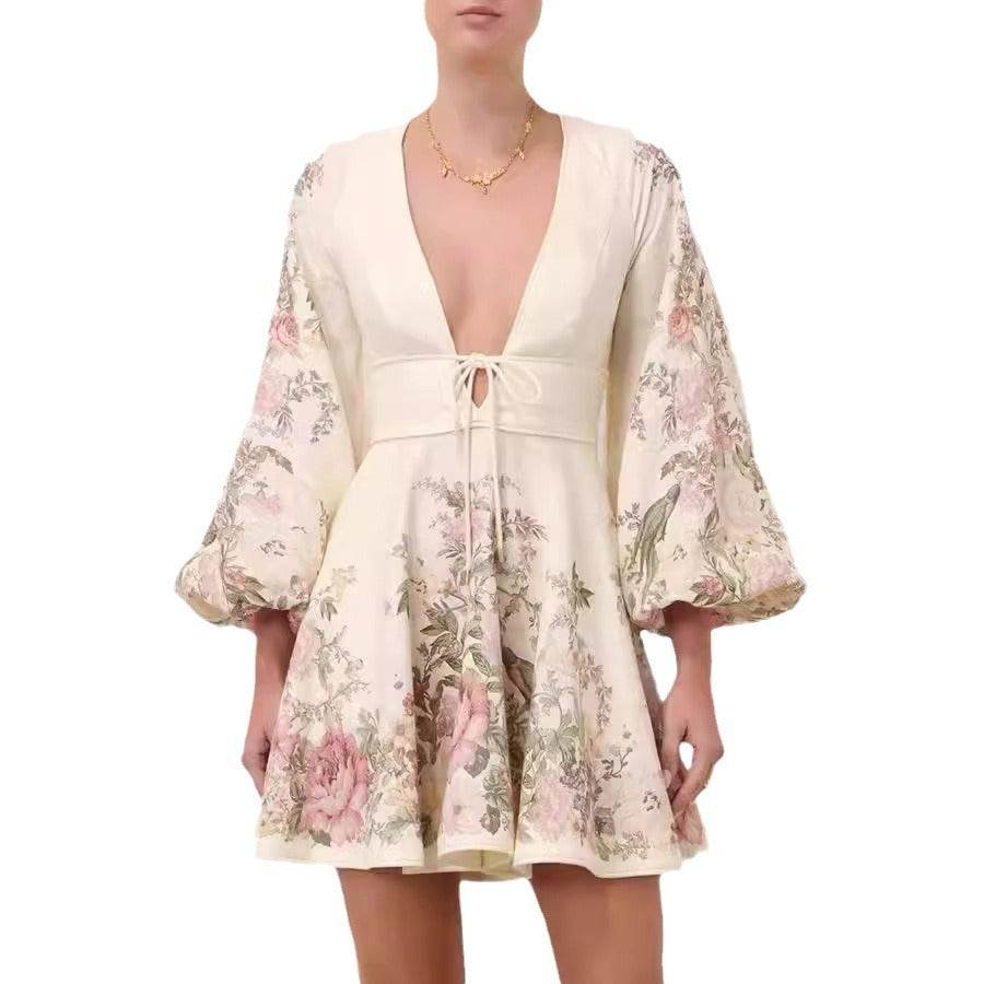 Printing Stylish Lace-up Dress