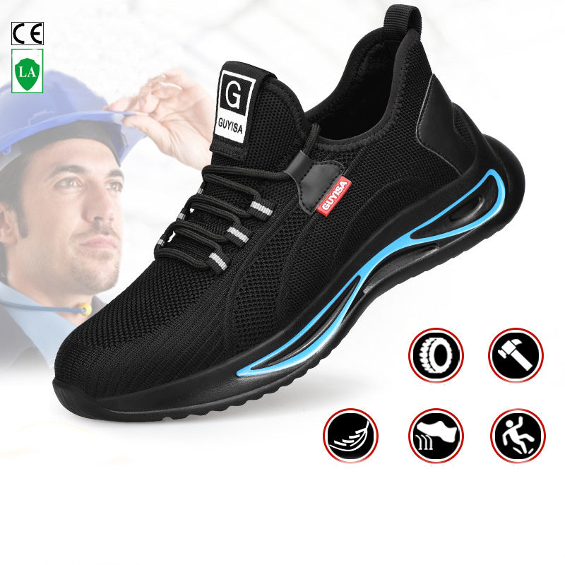 Steel Toe Shoes For Men Work Safety Shoes Nonslip Indestructible Sneakers Black blue trim
