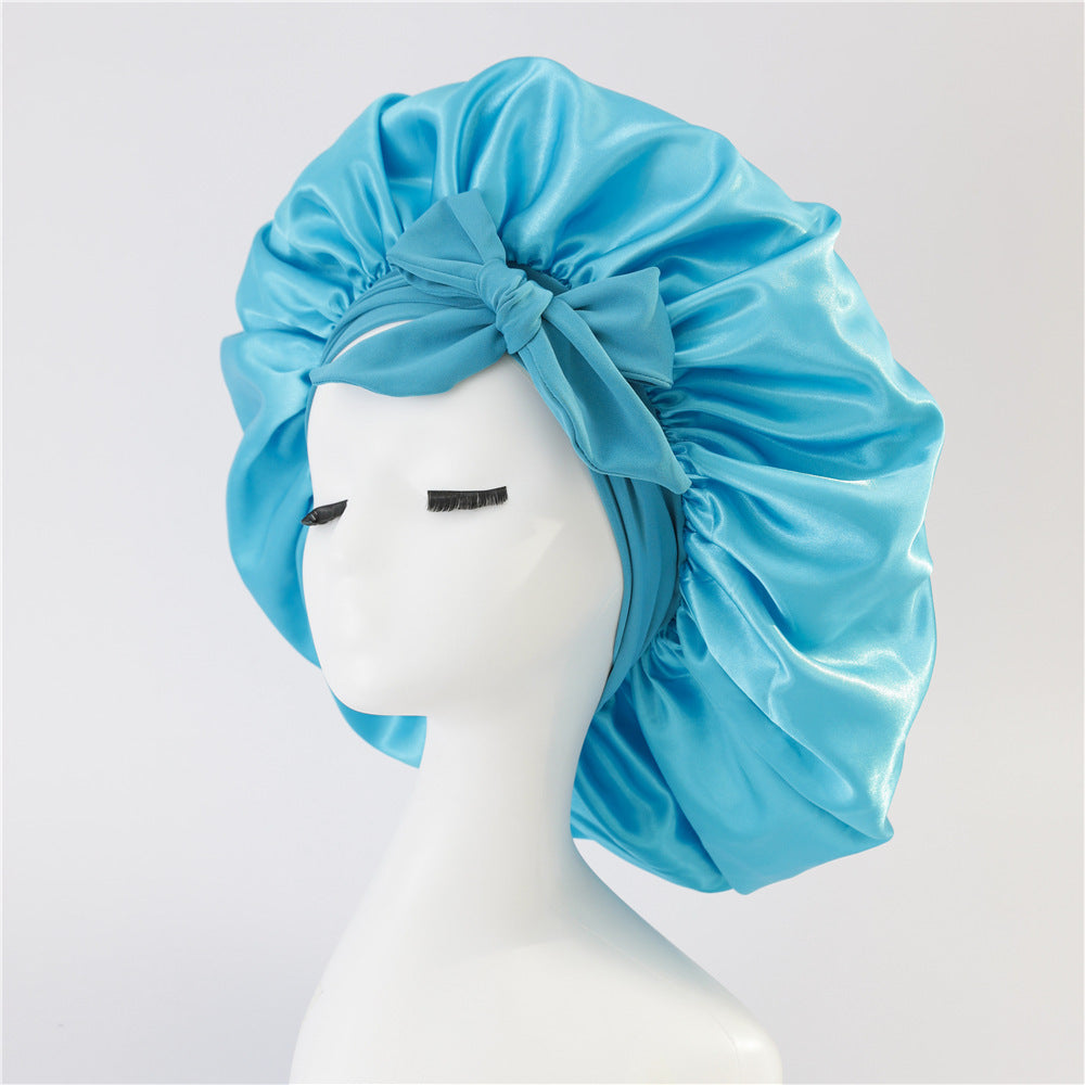 New Silk Bonnet For Sleeping Women Satin Bonnet Hair Bonnet Night Sleep Cap Scarf Wrap For Curly Hair With Tie Band For Curly Hair Dark Blue