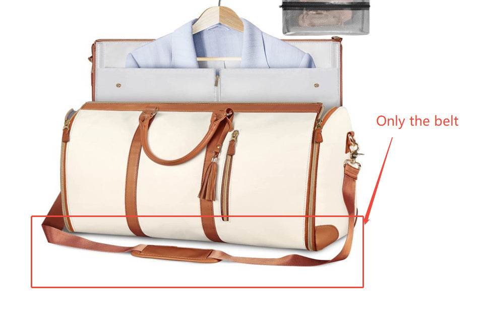 Large Capacity Travel Duffle Bag Women's Handbag Folding Suit Bag Waterproof Clothes Totes Beige belt