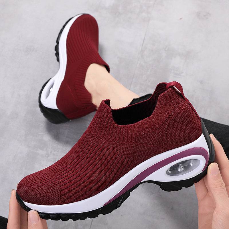 Sneakers Women Air Cushion Mesh Breathable Running Sports Shoes Wine red