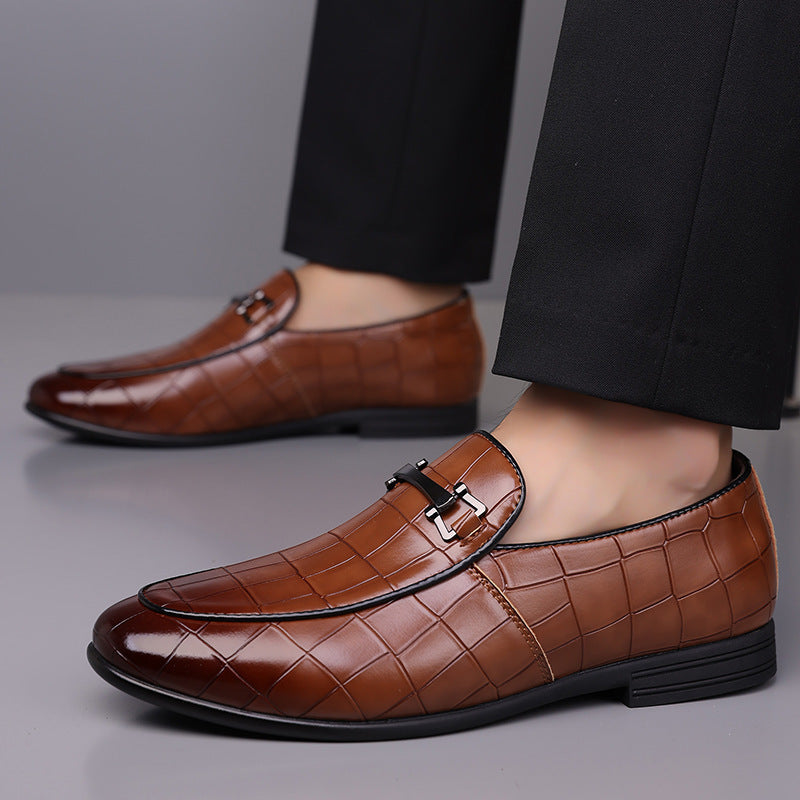 Men's Plaid Light Luxury Plus Size Rubber Sole Lightweight Leather Shoes Light Brown