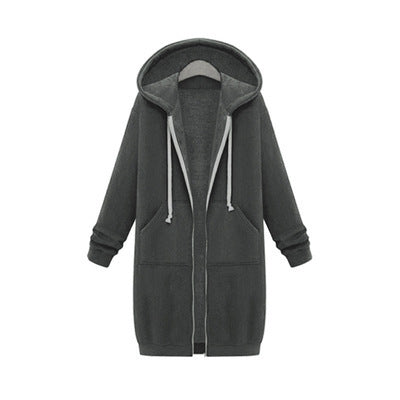Hooded Long Sleeve Sweater Fleece Long Jacket Dark Grey