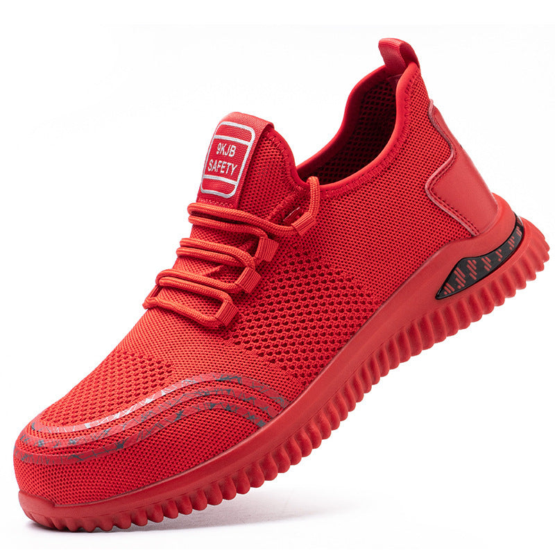 Men's Lightweight Breathable Flying Weave Safety Shoes Red