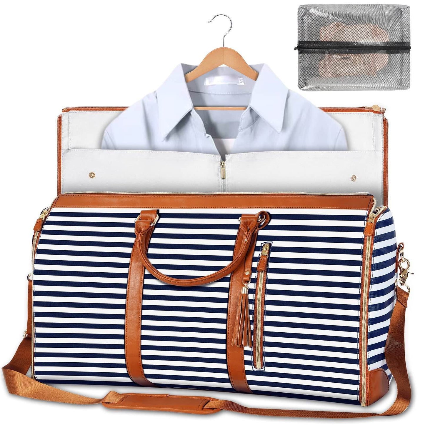 Large Capacity Travel Duffle Bag Women's Handbag Folding Suit Bag Waterproof Clothes Totes B Sapphire Stripes