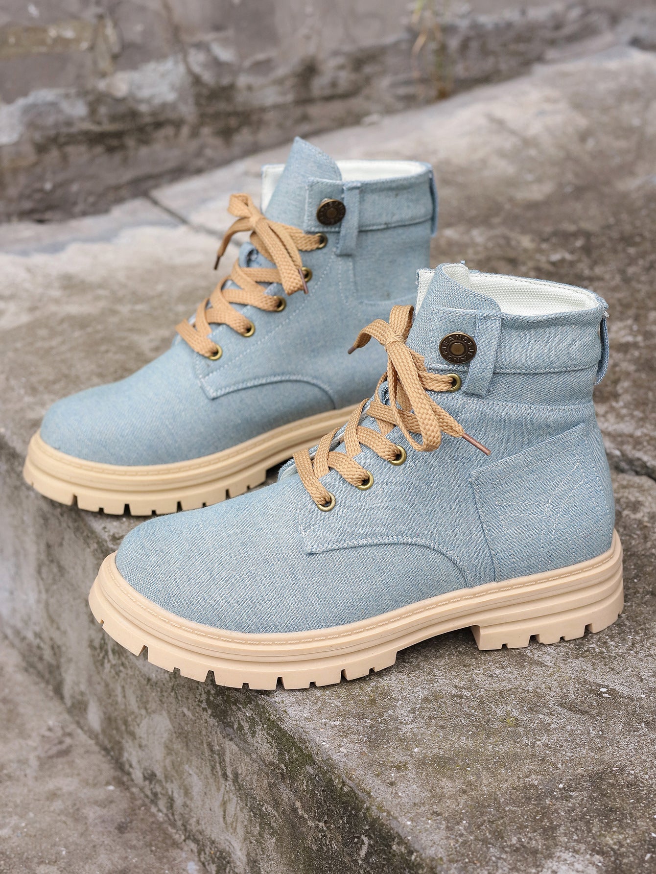 Plus Size Platform Martin Boots Female Lace Up Casual Ankle Boots Sky Blue