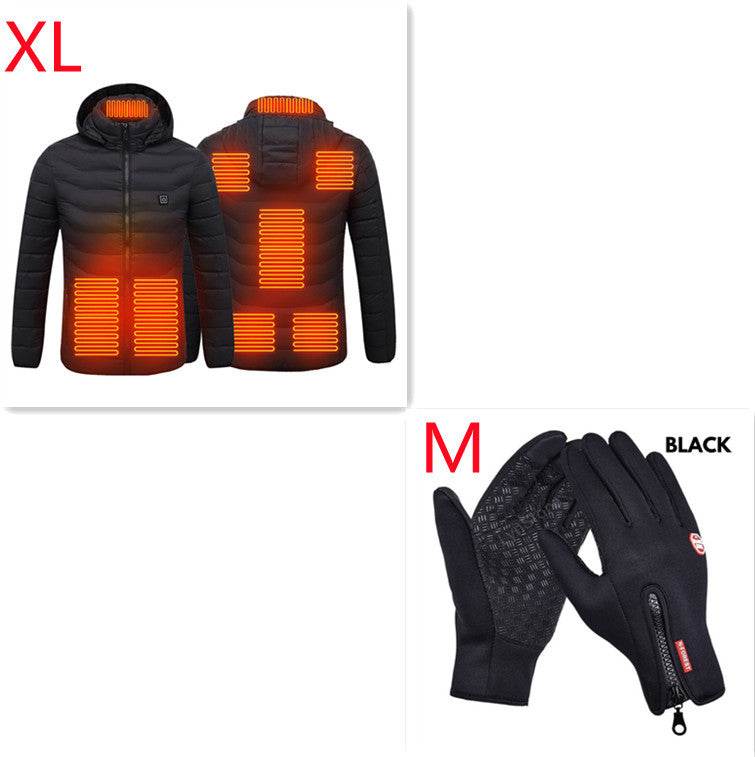 New Heated Jacket Coat USB Electric Jacket Cotton Coat Heater Thermal Clothing Heating Vest Men's Clothes Winter Black Zone8 Set XL