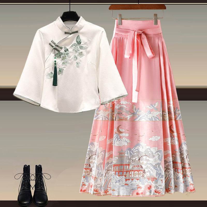 New Chinese Style Wear A Set Of Plus Size Hanfu Horse-face Skirt Two-piece Suit h Set