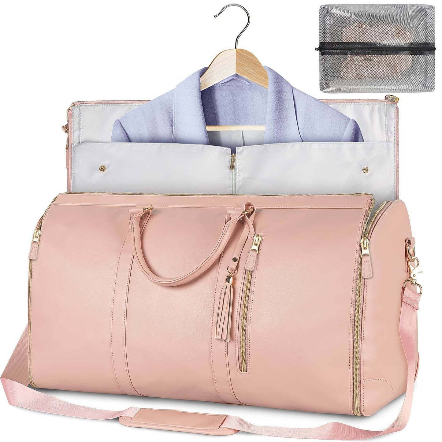 Large Capacity Travel Duffle Bag Women's Handbag Folding Suit Bag Waterproof Clothes Totes A Pink