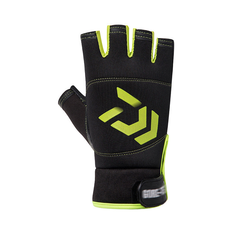 Outdoor Fishing Gloves Windproof Waterproof Fingerless Gloves Short Finger Fluorescent Green