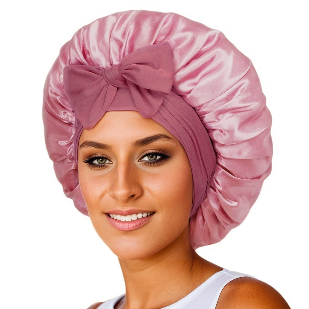 New Silk Bonnet For Sleeping Women Satin Bonnet Hair Bonnet Night Sleep Cap Scarf Wrap For Curly Hair With Tie Band For Curly Hair Light Bean Paste Red